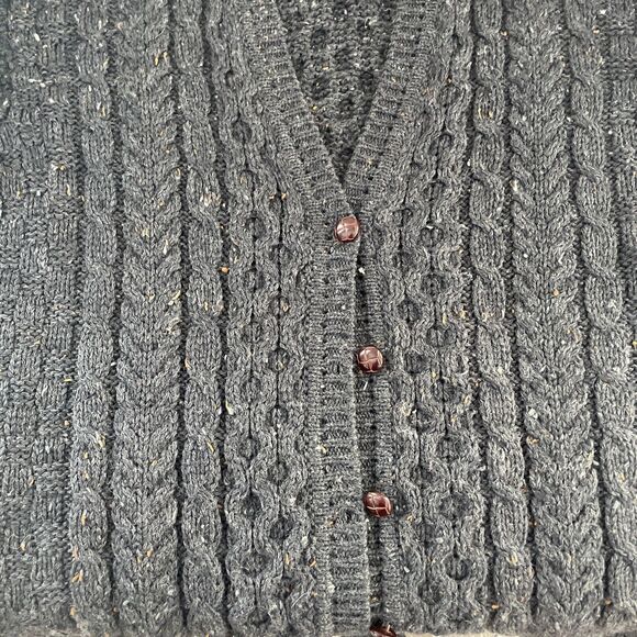 Vtg LL Bean Wool Fisherman Cardigan Sweater Women’s Large Grey Knit Ireland - Picture 8 of 10